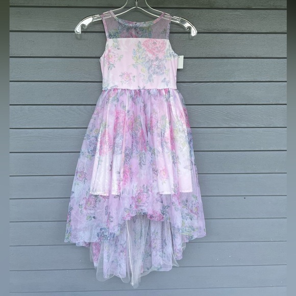 Zenzi Pink Floral Tulle Hi Low Hem Dress Girls Size S 6/6X Special Occasion - Picture 1 of 4